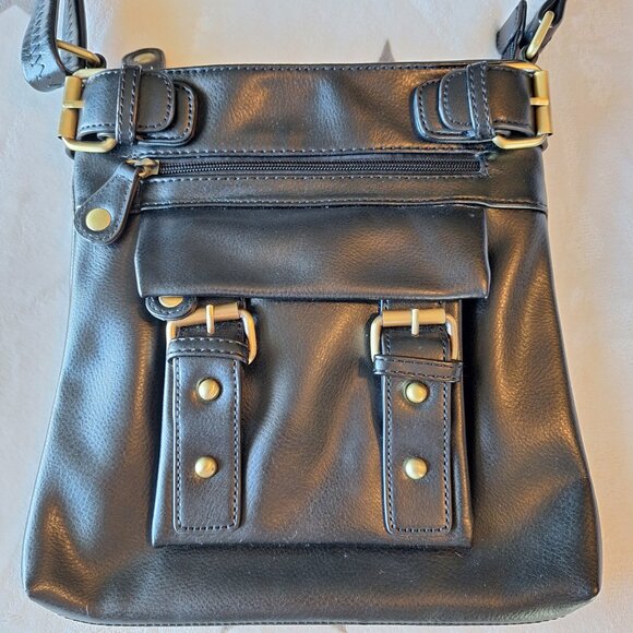 Black Zip Top Adjustable‎ Crossbody Strap Shoulder Bag Biker Goth Buckles - Picture 2 of 10